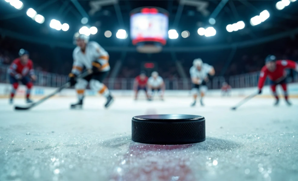 Hokejový puk letiaci po ľade